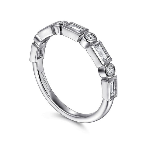 Gabriel & Co. 14k White Gold Bezel Set Alternating Baguette and Round Diamond Band - .57cttw