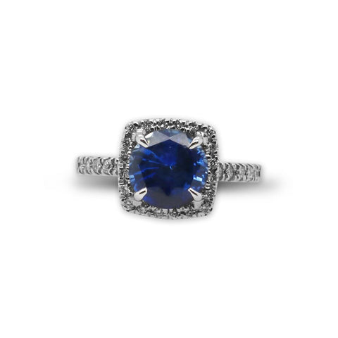 14k White Gold Diamond & Blue Sapphire Ring