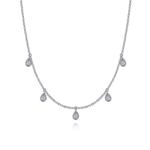 Gabriel & Co 14K White Gold Teardrop Bezel Set Diamond Drop Necklace