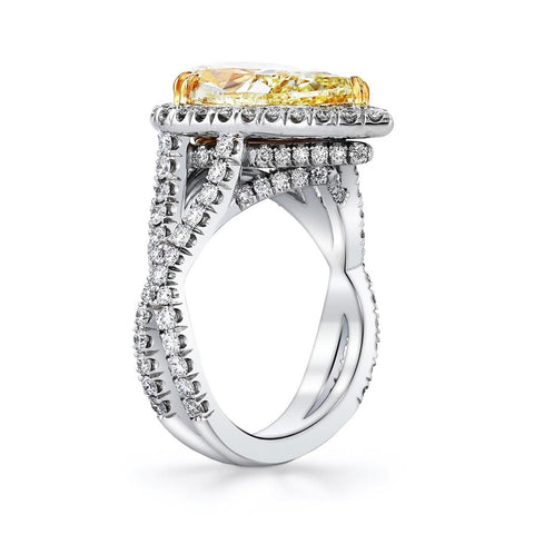 Platinum & 18k Yellow Gold Yellow Pear Cut Diamond Ring - 8.37cttw