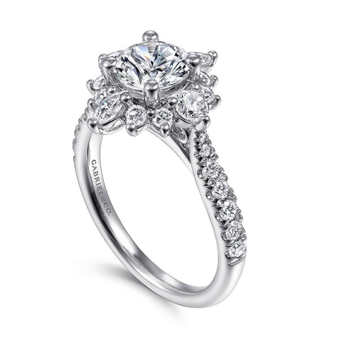 Gabriel & Co Astor - Unique 14K White Gold Round Halo Diamond Engagement Ring