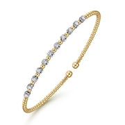 Gabriel & Co. 14k Yellow Gold Bujukan Beaded & Diamond Station Open Cuff Bracelet - .38cttw