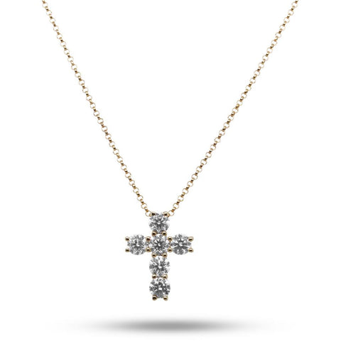 14k Yellow Gold & Diamond Cross Necklace - 1.4cttw