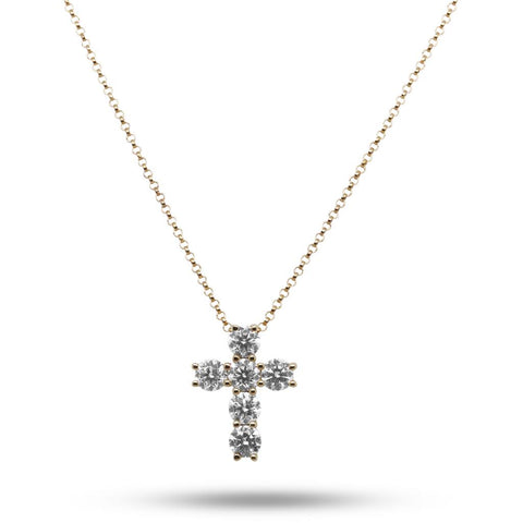 14k Yellow Gold Diamond Cross Necklace - 1.44cttw
