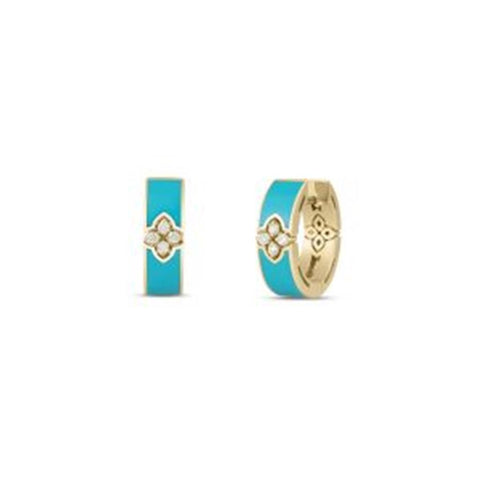 Roberto Coin 18k Yellow Gold Love in Verona Diamond & Enamel Huggie Hoop Earrings - .14cttw