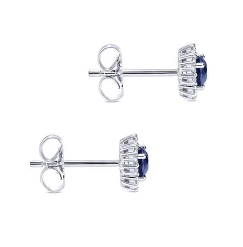 Gabriel & Co 14k White Gold Blue Sapphire and Diamond Halo Stud Earrings