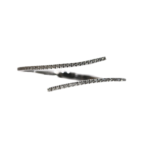 14k White Gold Hinged Diamond Bypass Bangle Bracelet - 2.0cttw