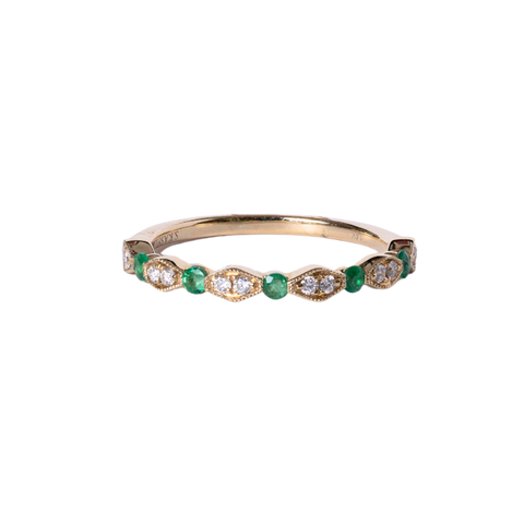 14k Yellow Gold Alternating Diamond and Emerald Band
