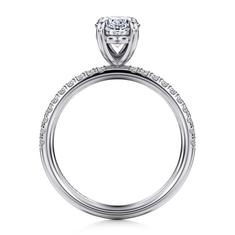 Gabriel & Co. Twain - 14K White Gold Oval Plain Head and 1.7mm Shank Half Way Around Pave Shank