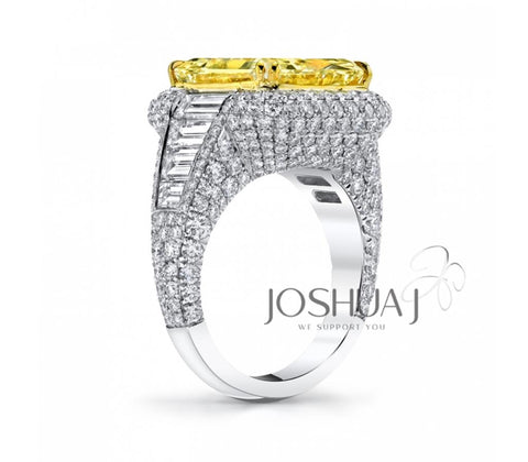 Platinum & 18k Yellow Gold Radiant Cut Yellow Diamond Ring - 14.86cttw