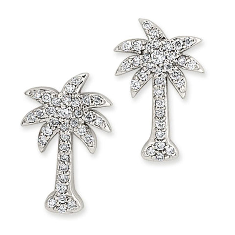 14K White Gold Diamond Palm Tree Earrings