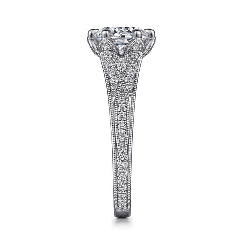 Gabriel & Co Elanie - Vintage Inspired 14K White Gold Round Diamond Engagement Ring