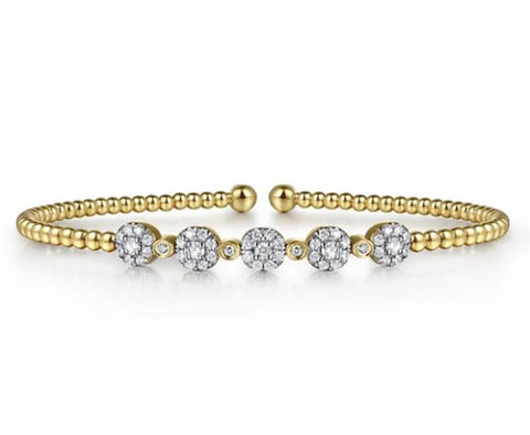 Gabriel & Co. 14k Yellow Gold Bujukan Bangle with 5 Diamond Stations - .39cttw