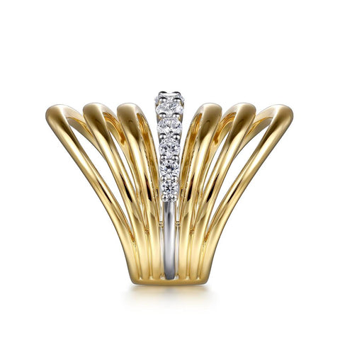 Gabriel & Co. 14k Yellow and White Gold Wide Diamond Band - .74cttw