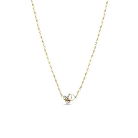 Zoe Chicco14k Yellow Gold Diamond & Pearl Cluster Necklace