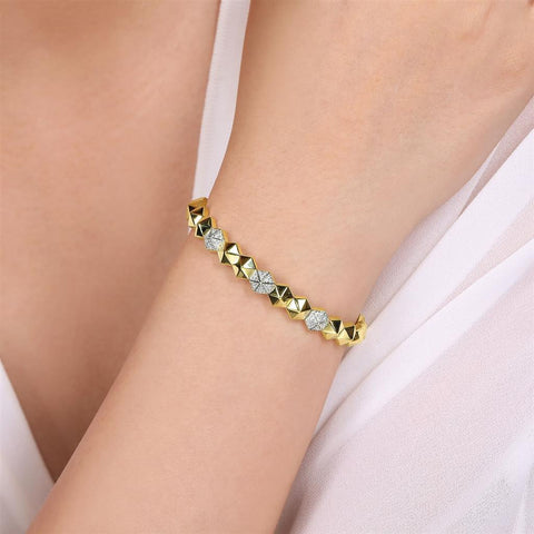 Gabriel & Co. 14k Yellow Gold Hexagonal Pyramid & Pave Diamond Split Bangle - .25cttw