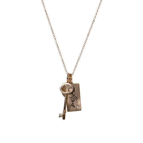 14k Yellow Gold & Diamond Charm Necklace - .03cttw