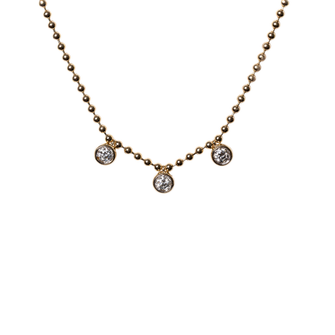 14k Yellow Gold Bezel Set Diamond Beaded Chain Necklace - .32cttw