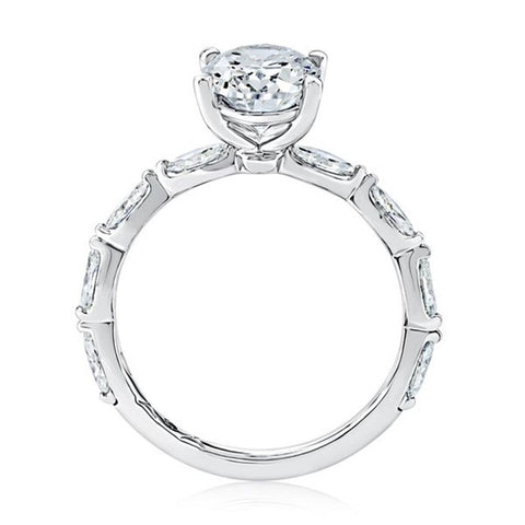 14K White Gold Four Prong Oval Center Diamond Engagement Ring