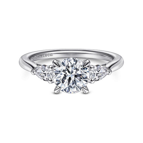 Gabriel & Co Sunday - 14K White Gold Round 3 Stone Diamond Engagement Ring