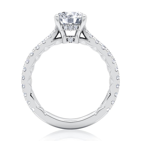 14k White Gold Diamond Band and Hidden Halo Engagement Ring Mounting