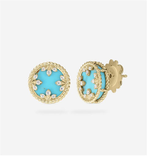Roberto Coin 18k Yellow Gold Turquoise Venetian Medallion Stud Earrings