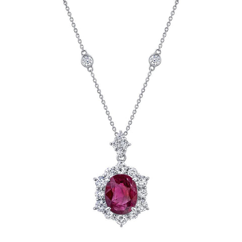 Platinum Diamond Necklace With a 4.20ct Ruby Center