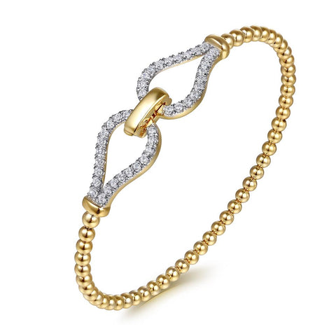 Gabriel & Co. 14k Yellow Gold Bujukan Bead & Diamond Bangle Bracelet -.75cttw