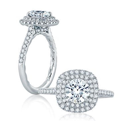 Delicate Round Center with Cushion Double Halo Belted Gallery Engagement Ring