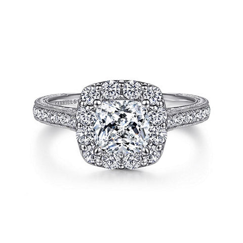 Gabriel & Co Zelda - Vintage Inspired 14K White Gold Cushion Halo Diamond Engagement Ring