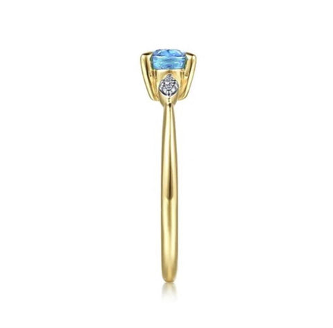 Gabriel & Co. 14k Yellow Gold Oval Blue Topaz and Diamond Ring