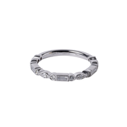 14k White Gold Alternating Round Marquise and Baguette Wedding Band - .35cttw