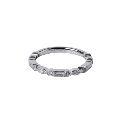 14k White Gold Alternating Round Marquise and Baguette Wedding Band - .35cttw