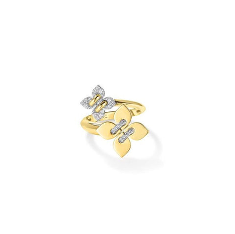 Roberto Coin 18k Yellow Gold Love in Verona Diamond Double Flower Ring - .14cttw