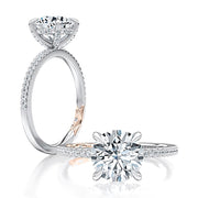 14k White Gold Diamond Band and Hidden Halo Engagement Ring Mounting