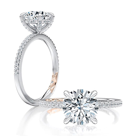 14k White Gold Diamond Band and Hidden Halo Engagement Ring Mounting