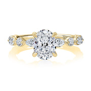14k White Gold Solitaire Ring w/Alternating Marquise & Round Diamonds