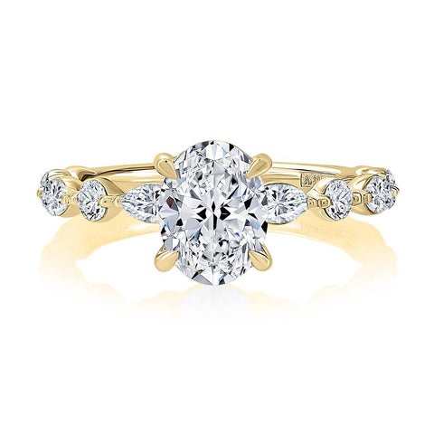 14k White Gold Solitaire Ring w/Alternating Marquise & Round Diamonds