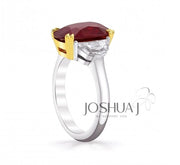 Platinum & 18k Yellow Gold 4.04ct Cushion Cut Ruby 3-Stone Ring - 4.67cttw
