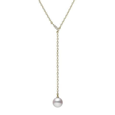 Mikimoto Pearl & Diamond Lariat Style Necklace In 18K Yellow Gold