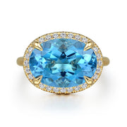 GGabriel & Co. 14K Yellow Gold Diamond & Blue Topaz Floral Ring