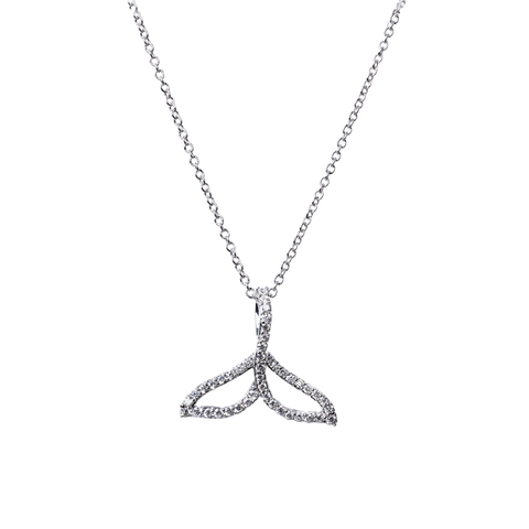 14k White Gold & Diamond Whale Tail Necklace - .25cttw