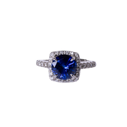 14k White Gold 2.81ct Round Blue Sapphire & Diamond Halo Ring