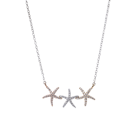 Tri-Color Diamond Starfish Necklace -.40cttw