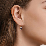 Gabriel & Co. 14k Yellow Gold Oval Blue Sapphire & Diamond Halo Dangle Earrings
