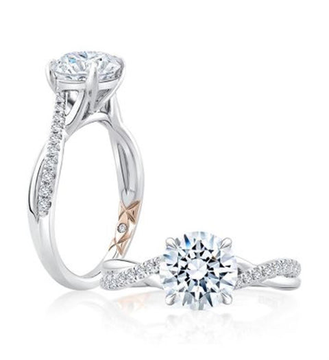 A.Jaffe 14K White Gold Round Cut Diamond Split Shank Crossover Engagement Ring