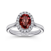Gabriel & Co. 14k White Gold Classic Oval Garnet and Diamond Halo Ring