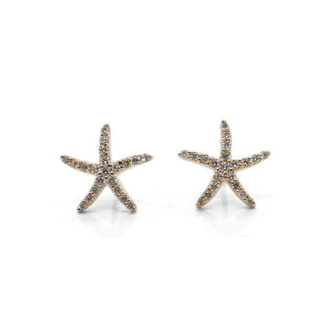 14K Yellow Gold Diamond Starfish Studs - .25cttw
