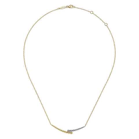 Gabriel & Co. 14K Yellow Gold Diamond By-Pass & Bujukan Bead Curved Bar Necklace