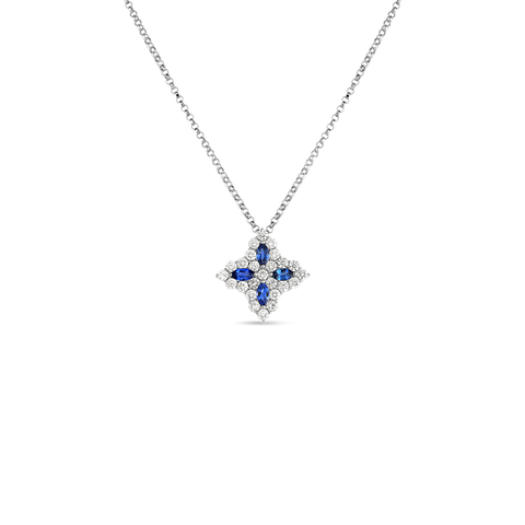 Roberto Coin 18K White Gold Medium Princess Flower Blue Sapphire And Diamond Necklace